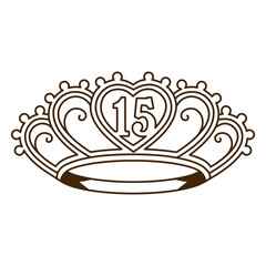 Royal Anniversary Celebration: A detailed illustration of a crown adorned with intricate heart-shaped designs and the number '15', symbolizing a special occasion, is presented in a clean.