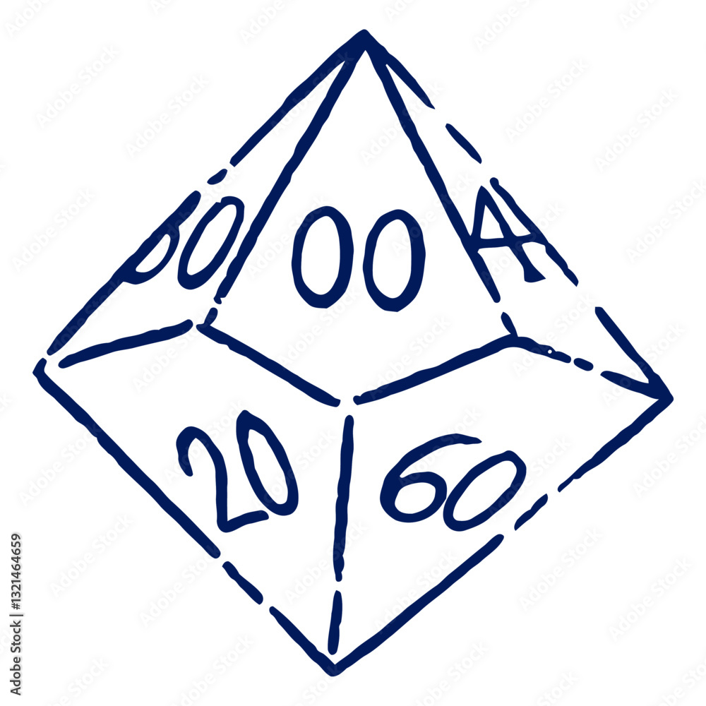 Poster intricate dice icon: an artistic line drawing of a modern dice, perfect for digital design, with its