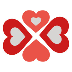 Intertwined Hearts: Four hearts, in shades of red and gray, intertwine in a cloverleaf pattern, symbolizing love, unity, and connection.