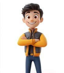 Fototapeta premium Cheerful 3D Cartoon Character Man Presenting with Hand in Casual Clothing
