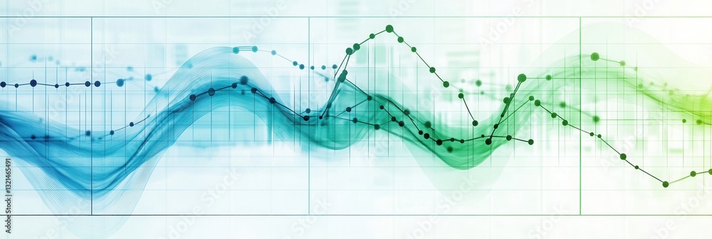Leinwandbilder Dynamic trend lines and data grids showcase political and economic analysis in blue and green tones with structured composition