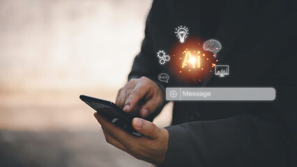 Chatbot Chat with AI, Artificial Intelligence. man using technology smart robot AI, artificial...