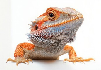 Bearded Dragon Lizard Portrait in Studio with White Background and Vibrant Earth Tones