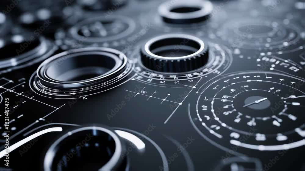 Poster futuristic control panel features rotating knobs and hud elements, suggesting advanced technology an