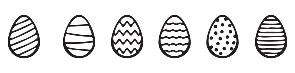 Easter Egg Ornament Set Vector Outline Icons on Transparent Background