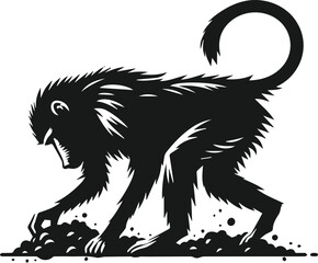 Baboon digging in the dirt animal vector