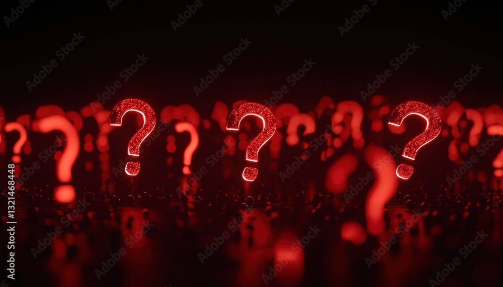 Poster red question marks on dark background