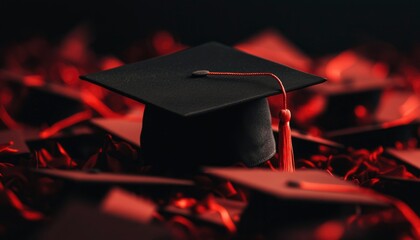 Graduation caps in a dark setting
