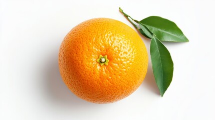 Ripe Orange with Green Leaves on White Background