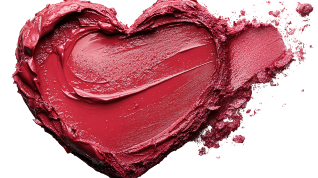 "Crimson Heart: A passionate declaration of love and beauty, sculpted from rich crimson lipstick, embodies romance and sensuality, inviting connection.