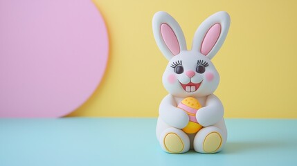 Obraz premium Charming Whimsical Clay Easter Bunny Figurine with Vibrant Colors