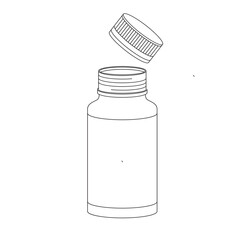 Jar of pills with opened lid. Outline vector illustration isolated on white background