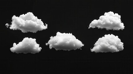 Five White Clouds Isolated on Black Background