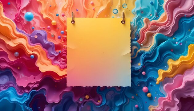 Abstract Colorful Swirling Background with Blank Yellow Square