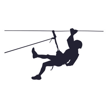 Ziplining Adventure Silhouette: A dynamic silhouette of a person ziplining across a high cable, showcasing adventurous spirit and thrilling activity.