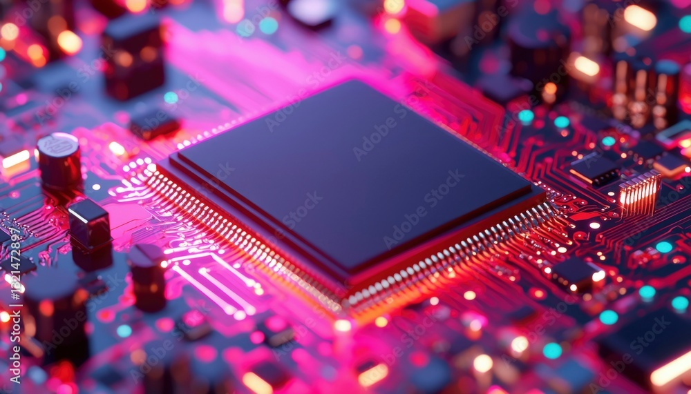 Poster futuristic circuit board with central processor