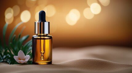 Naklejka premium Luxurious Golden Serum in Elegant Dropper Bottle