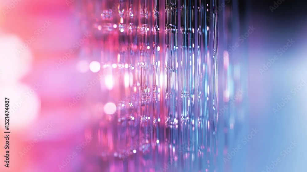 Poster blurred glass surface with colorful reflections and soft bokeh lights.