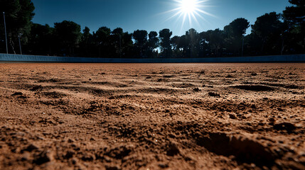 Sunny day over a dusty outdoor training arena or field