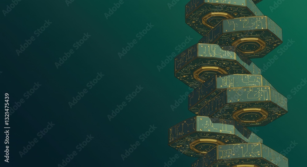 Aufkleber abstract hexagonal structure floating in teal space: a digital art piece