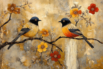 Birds and flowers,wall art