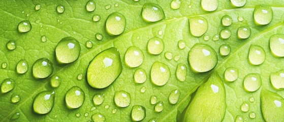 Delicate Water Droplets on Lush Green Leaf