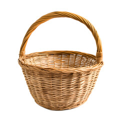 Obraz premium Traditional Woven Harvest Basket on White Background