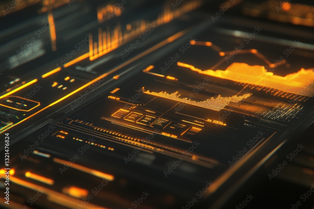 Poster futuristic data visualization dashboard with glowing graphs