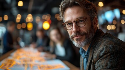 Professional Man Presenting Construction Proposal in Modern Meeting Space