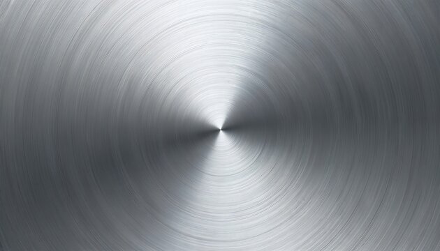 Soft brushed steel texture background. Circular brushed metal gradient with radial lines, industrial look. Silver surface material with smooth effect. Chrome plate with grey reflection pattern.