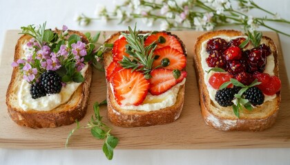 Gourmet French Toast Trios with Berries & Flowers