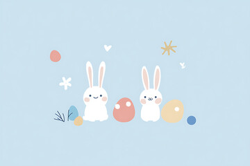 Fototapeta premium Cute Easter Bunny with Decorated Eggs – Pastel Cartoon Illustration