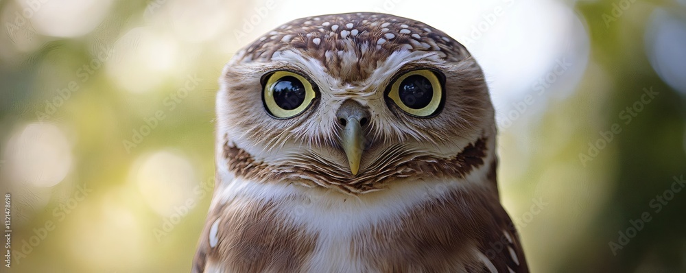 Poster a close up image of an owl staring directly forward