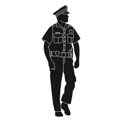 Guard's silhouette: An empowered guard in uniform stands with confidence, a symbol of law and order.  A strong, symbolic image, perfect for themes of authority and protection. 