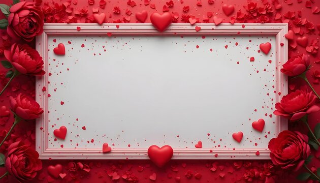 Red Roses and Hearts Frame Valentine's Day Background
