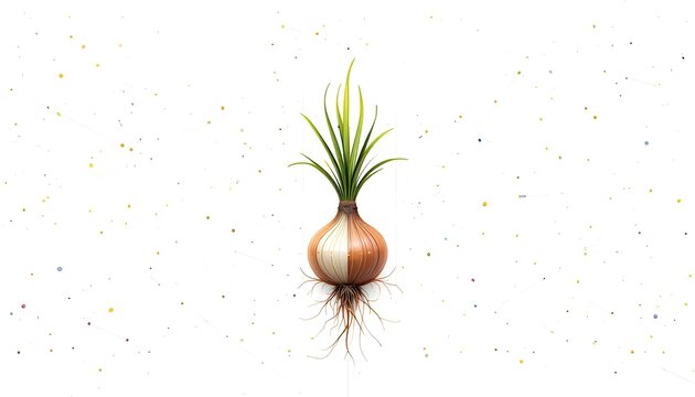Sprouting Onion Bulb with Confetti on White Background