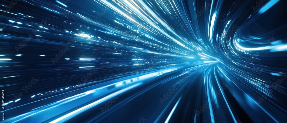 Poster dynamic blue light trails in a futuristic setting