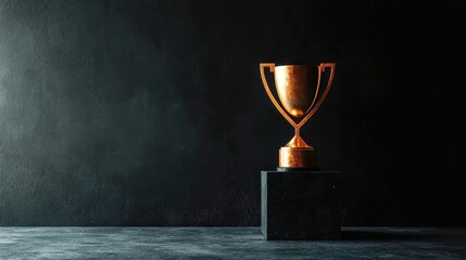 Business Leader Trophy on Corporate Shelf, symbol of CEO recognition, embodies success and innovation, elegantly displayed in a spacious office environment.