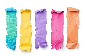 Naklejka premium Colorful ripped paper strips on white background