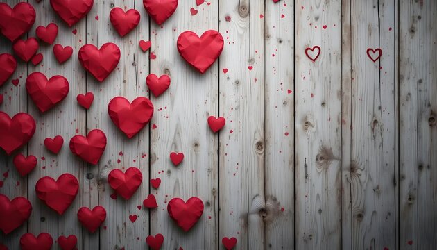 Red Paper Hearts on White Wooden Background