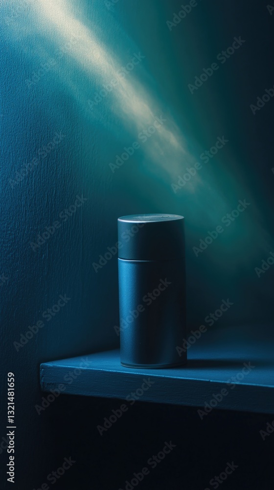 Poster a close-up shot of a black speaker sitting on a shelf, ready for use