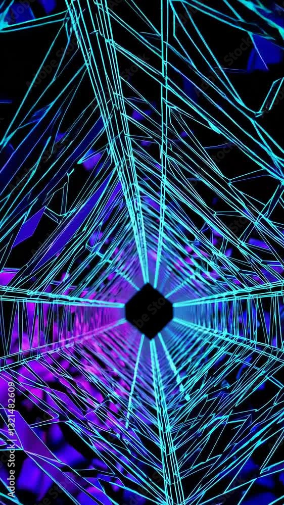 Poster futuristic neon tunnel with dynamic geometric patterns and vibrant colors