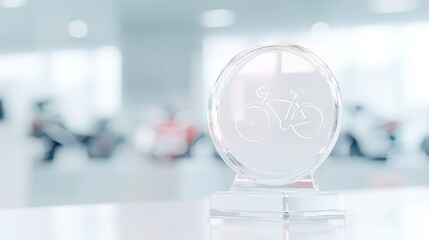 Cycling Trophy Display, Showcasing Race Winner's Award in Contemporary Setting, Emphasizing Endurance and Triumph, Inviting Free Space for Recognition