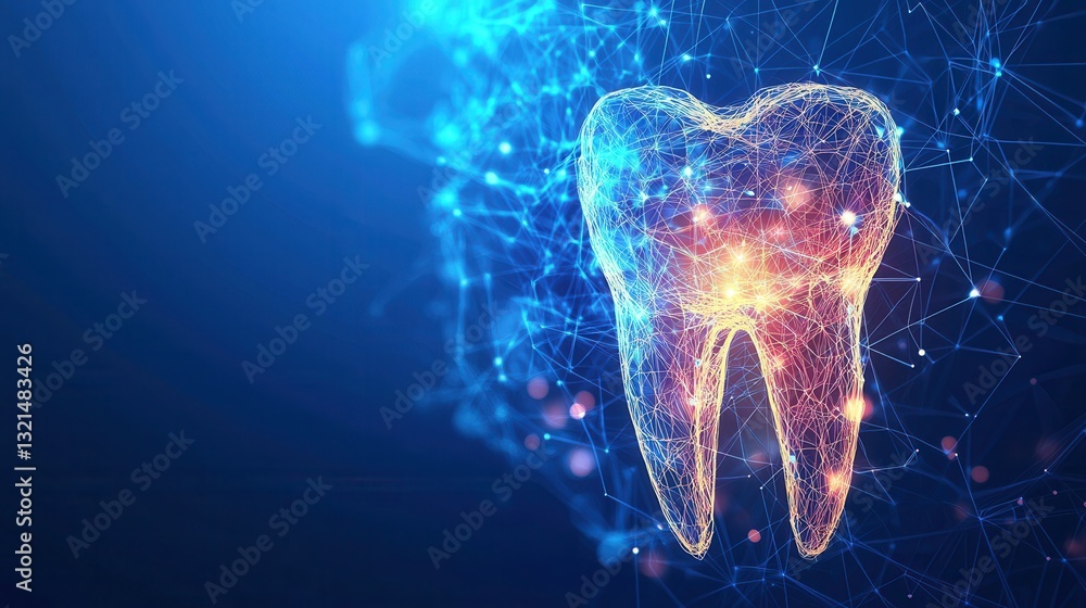 Poster bright and energetic representation of rapid healing through dental implants with abstract lightning
