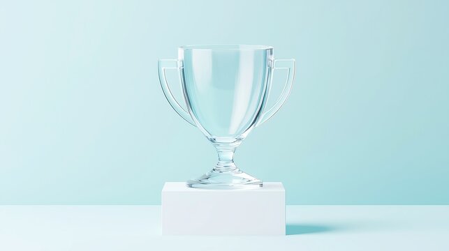 Elegant Glass Trophy Display, showcasing a prestigious prize cup symbolizing recognition and dedication, set in a clear case with ample free space around it.