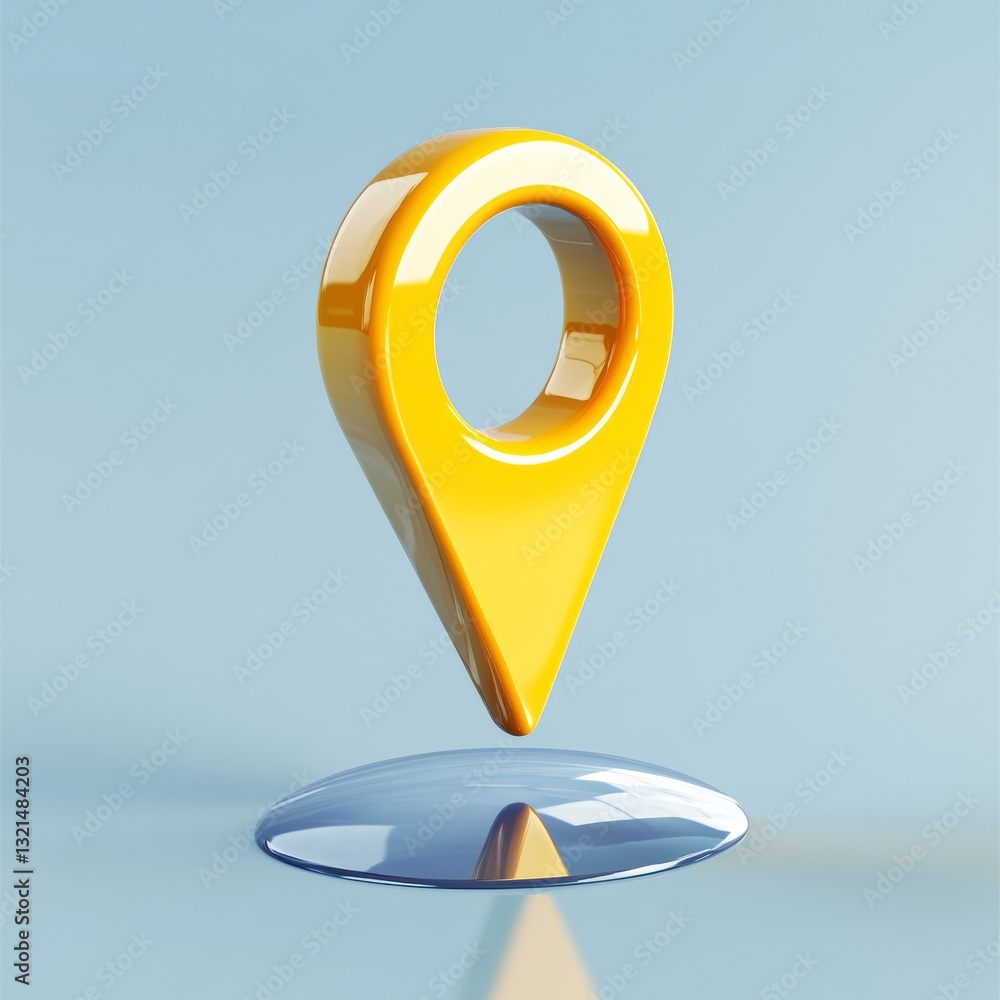 Poster bright yellow 3d floating map marker icon with shadow effects