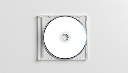 Closed compact plastic disc box case with white isolated blank for branding design. CD jewel mock-up on soft gray background, crayon drawing. White tone