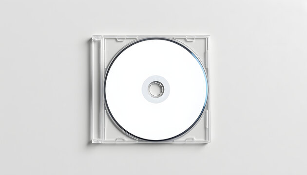 Closed compact plastic disc box case with white isolated blank for branding design. CD jewel mock-up on soft gray background, crayon drawing. White tone