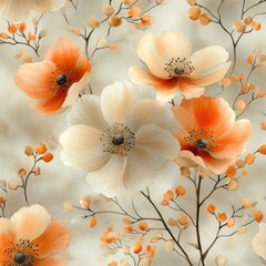 seamless floral watercolor pattern with roses peonies garden flowers leaves branches botanical design