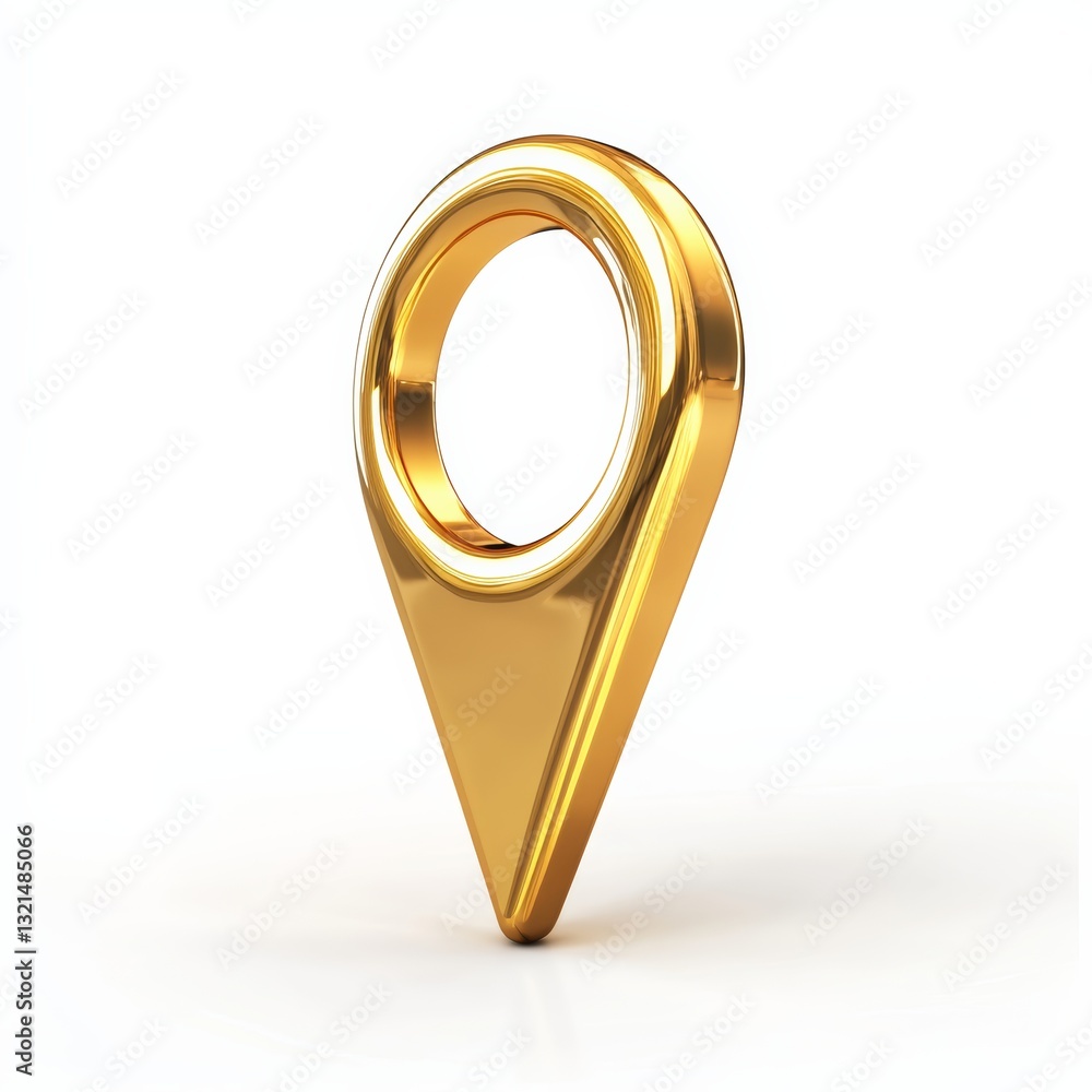 Poster glossy gold location pin in 3d with reflective surface